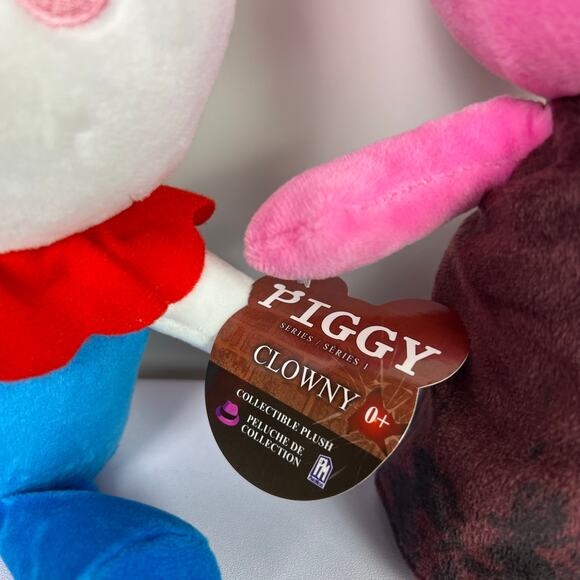 Phat Mojo Mini Toon Piggy Plush Series 1 Piggy and Clowny Set Pink Blue 8 " Tall - Picture 10 of 10